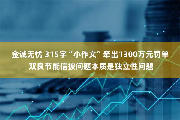 金诚无忧 315字“小作文”牵出1300万元罚单 双良节能信披问题本质是独立性问题