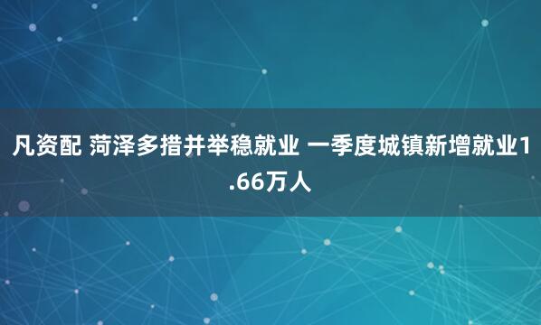 凡资配 菏泽多措并举稳就业 一季度城镇新增就业1.66万人